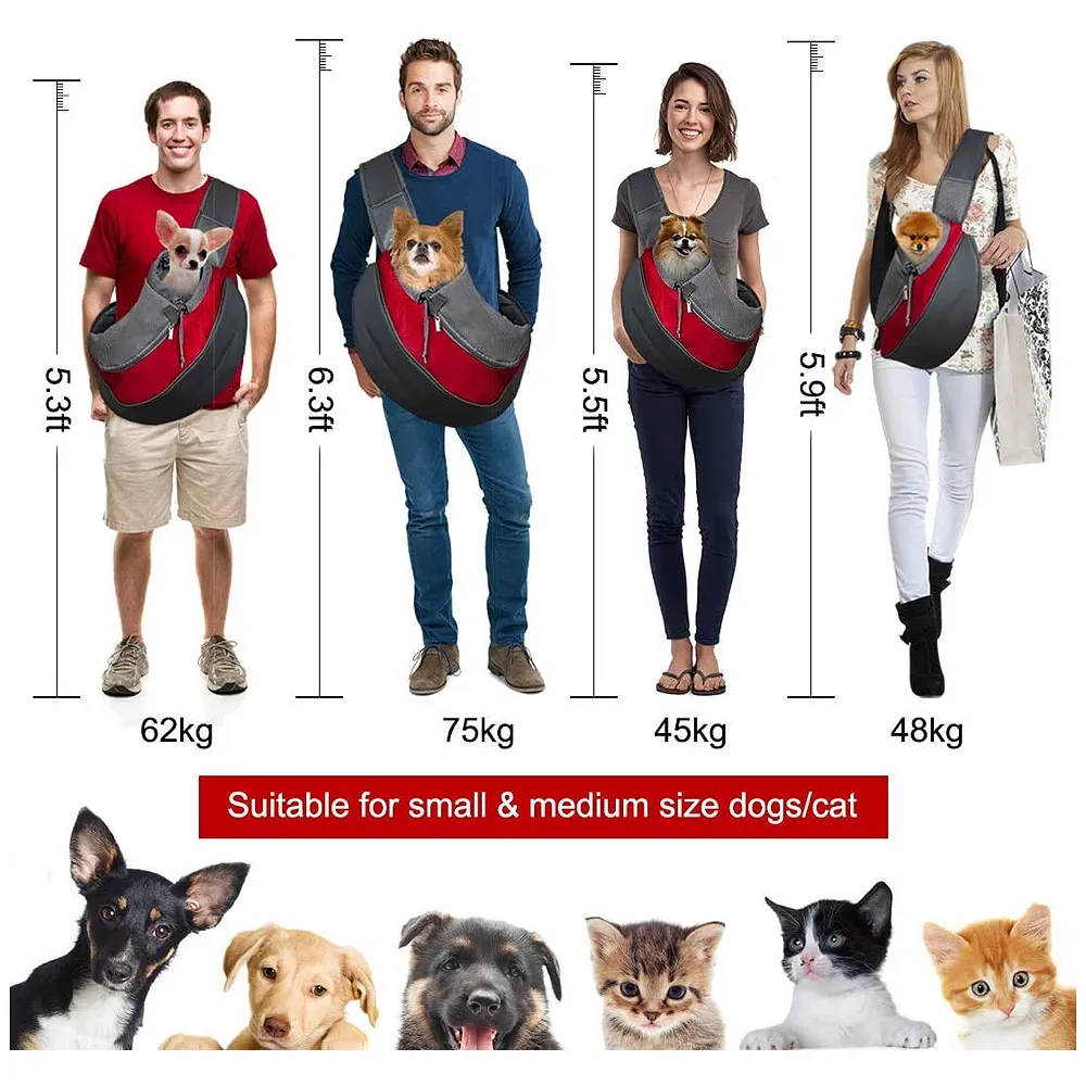 Pet Sling Carrier Bag 18 x 10 Inch Red for Dog Cat Upto 10 Kg Premium