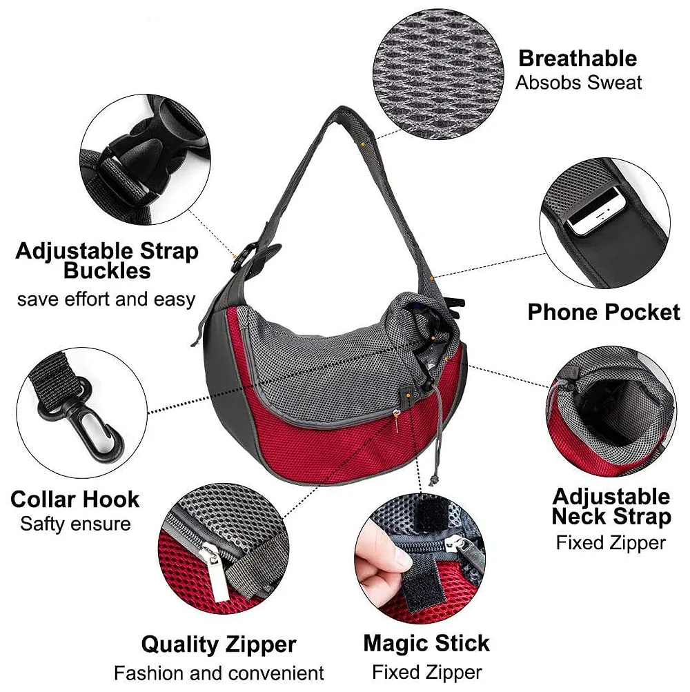 Pet Sling Carrier Bag 18 x 10 Inch Red for Dog Cat Upto 10 Kg Premium