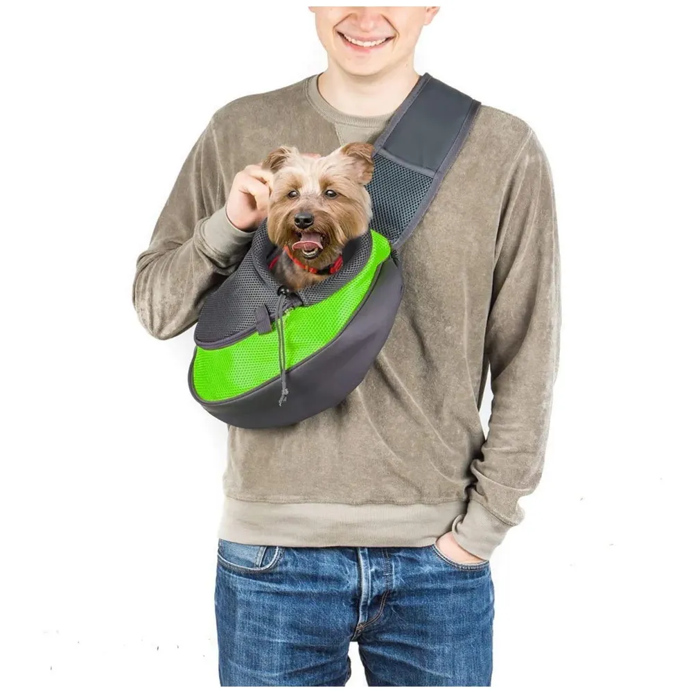 24x7 eMall® Pet Sling Carrier - Small Dog Cat Sling Pet Carrier Bag Safe Comfortable Adjustable Pouch Single Shoulder Carry Tote Handbag for Pets Upto 10 Kgs. (Green) 18 x10 Inch
