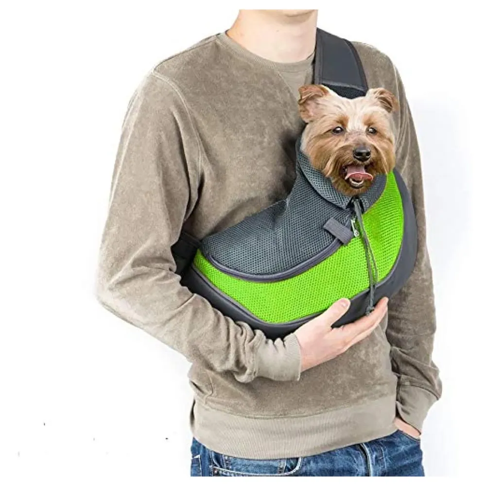 24x7 eMall® Pet Sling Carrier - Small Dog Cat Sling Pet Carrier Bag Safe Comfortable Adjustable Pouch Single Shoulder Carry Tote Handbag for Pets Upto 10 Kgs. (Green) 18 x10 Inch
