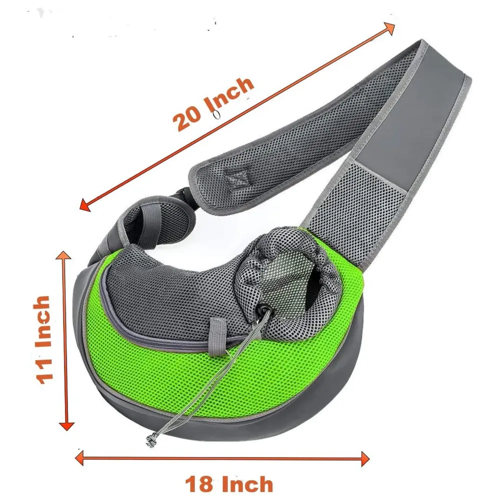 24x7 eMall® Pet Sling Carrier - Small Dog Cat Sling Pet Carrier Bag Safe Comfortable Adjustable Pouch Single Shoulder Carry Tote Handbag for Pets Upto 10 Kgs. (Green) 18 x10 Inch