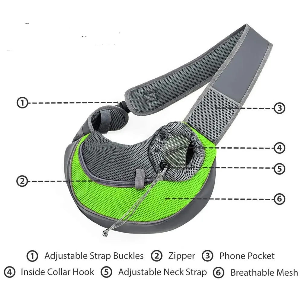 24x7 eMall® Pet Sling Carrier - Small Dog Cat Sling Pet Carrier Bag Safe Comfortable Adjustable Pouch Single Shoulder Carry Tote Handbag for Pets Upto 10 Kgs. (Green) 18 x10 Inch