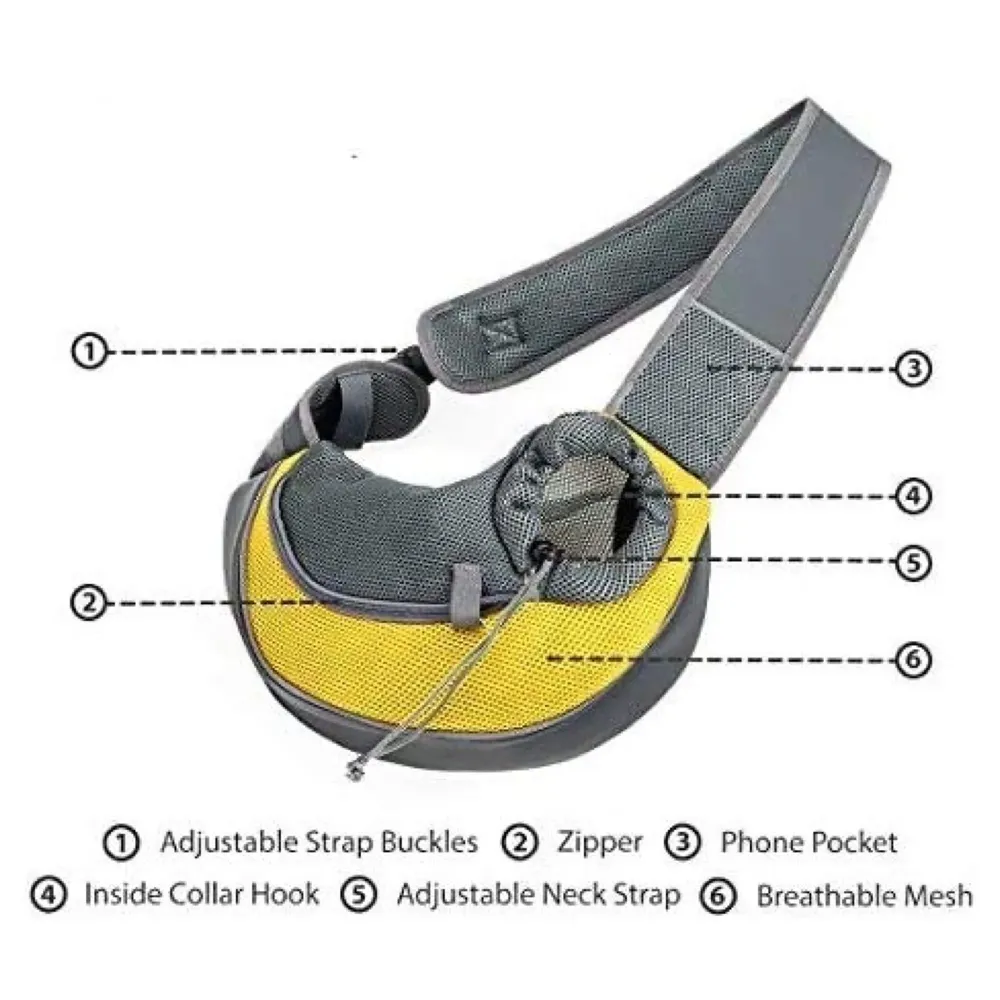 24x7 eMall® Pet Sling Carrier - Small Dog Cat Sling Pet Carrier Bag Safe Comfortable Adjustable Pouch Single Shoulder Carry Tote Handbag for Pets Upto 10 Kgs. (Yellow) 18 x10 Inch