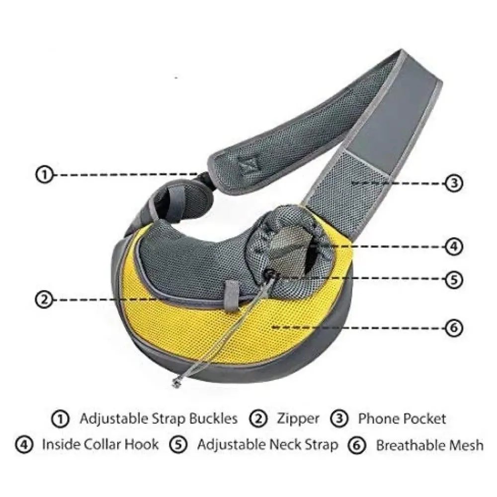 24x7 eMall® Pet Sling Carrier - Small Dog Cat Sling Pet Carrier Bag Safe Comfortable Adjustable Pouch Single Shoulder Carry Tote Handbag for Pets Upto 10 Kgs. (Yellow) 18 x10 Inch