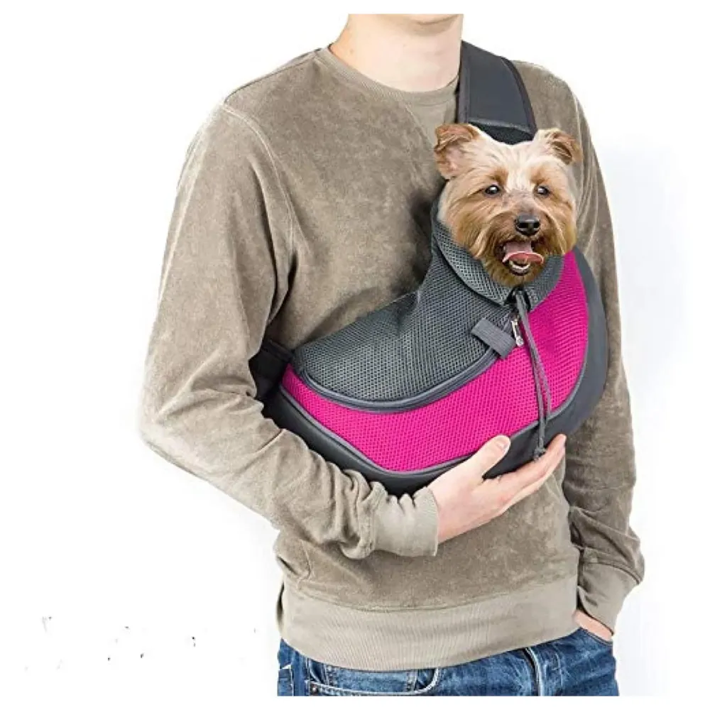 24x7 eMall® Pet Sling Carrier - Small Dog Cat Sling Pet Carrier Bag Safe Comfortable Adjustable Pouch Single Shoulder Carry Tote Handbag for Pets Upto 10 Kgs. (Pink) 18 x10 Inch - 2