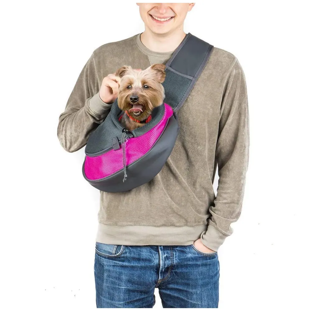 24x7 eMall® Pet Sling Carrier - Small Dog Cat Sling Pet Carrier Bag Safe Comfortable Adjustable Pouch Single Shoulder Carry Tote Handbag for Pets Upto 10 Kgs. (Pink) 18 x10 Inch