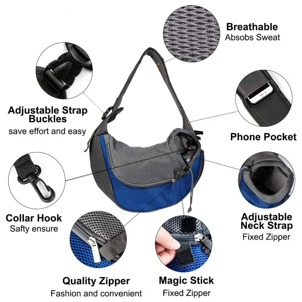 24x7 eMall® Pet Sling Carrier - Small Dog Cat Sling Pet Carrier Bag Safe Comfortable Adjustable Pouch Single Shoulder Carry Tote Handbag for Pets Upto 10 Kgs. (Blue) 18 x10 Inch - 4