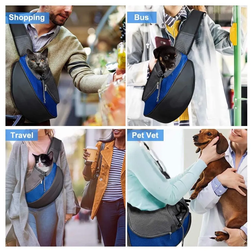 24x7 eMall® Pet Sling Carrier - Small Dog Cat Sling Pet Carrier Bag Safe Comfortable Adjustable Pouch Single Shoulder Carry Tote Handbag for Pets Upto 10 Kgs. (Blue) 18 x10 Inch