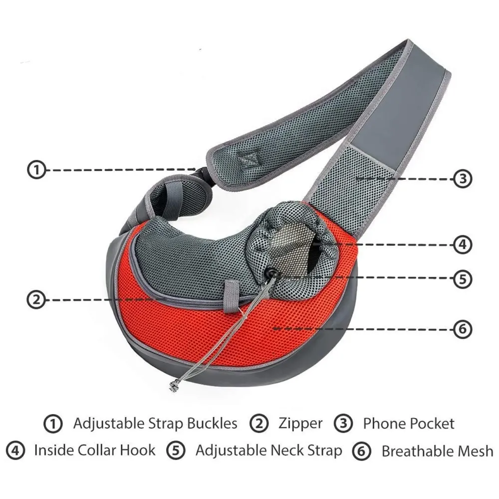 Pet Sling Carrier - Small Dog Cat Sling Pet Carrier Bag Safe Comfortable Adjustable Pouch Single Shoulder Carry Tote Handbag for Pets Upto 7Kgs 16 x 9 Inch (Red 16 x 9 Inch)