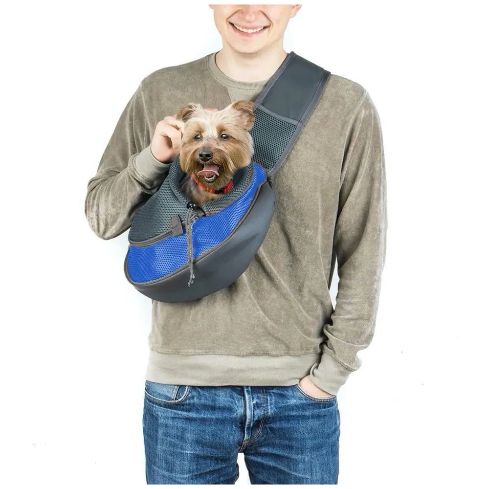 Pet Sling Carrier - Small Dog Cat Sling Pet Carrier Bag Safe Comfortable Adjustable Pouch Single Shoulder Carry Tote Handbag for Pets Upto 7Kgs 16 x 9 Inch (Blue 16 x 9 Inch)