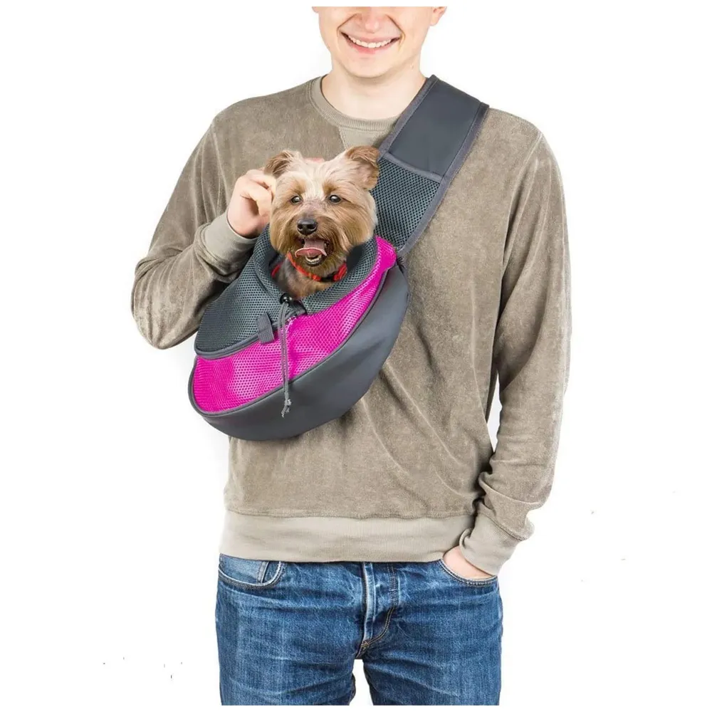 Pet Sling Carrier - Small Dog Cat Sling Pet Carrier Bag Safe Comfortable Adjustable Pouch Single Shoulder Carry Tote Handbag for Pets Upto 7Kgs 16 x 9 Inch (Pink 16 x 9 Inch)