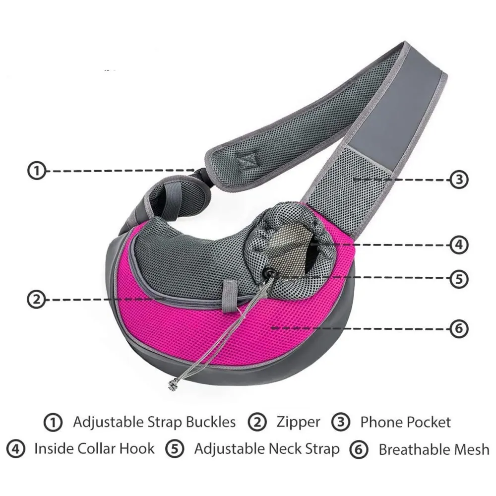 Pet Sling Carrier - Small Dog Cat Sling Pet Carrier Bag Safe Comfortable Adjustable Pouch Single Shoulder Carry Tote Handbag for Pets Upto 7Kgs 16 x 9 Inch (Pink 16 x 9 Inch) - 5