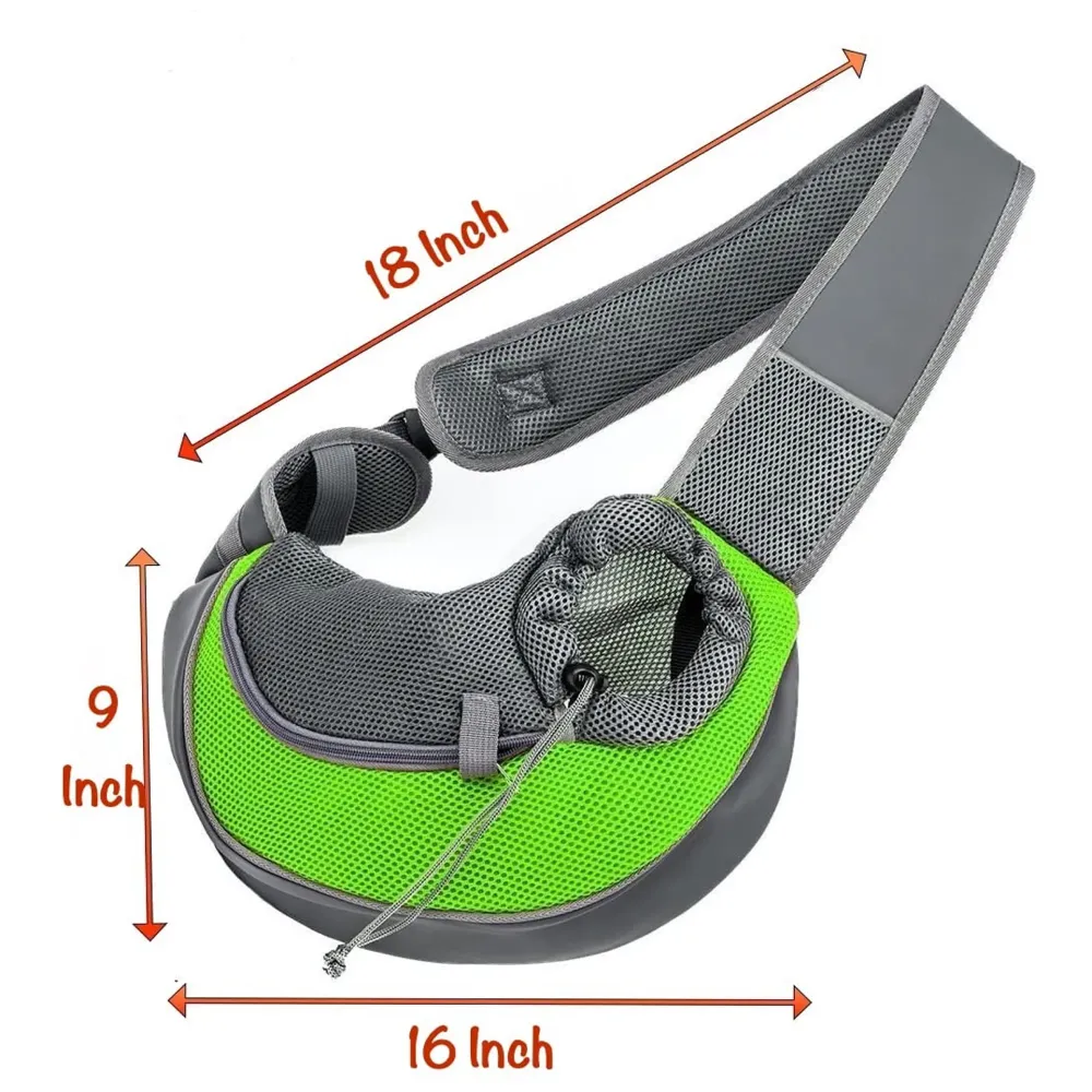 Pet Sling Carrier - Small Dog Cat Sling Pet Carrier Bag Safe Comfortable Adjustable Pouch Single Shoulder Carry Tote Handbag for Pets Upto 7Kgs 16 x 9 Inch (Green 16 x 9 Inch)