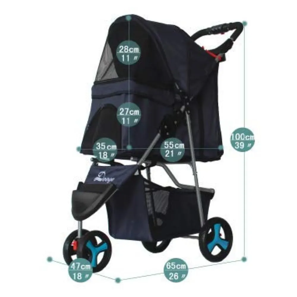 4 Wheel Elite Pet Stroller Breathable, Cat and Dog Easy to Walk Folding Travel Carrier with Cup Holder and Padded Handles. (Midnight) - Multicolor