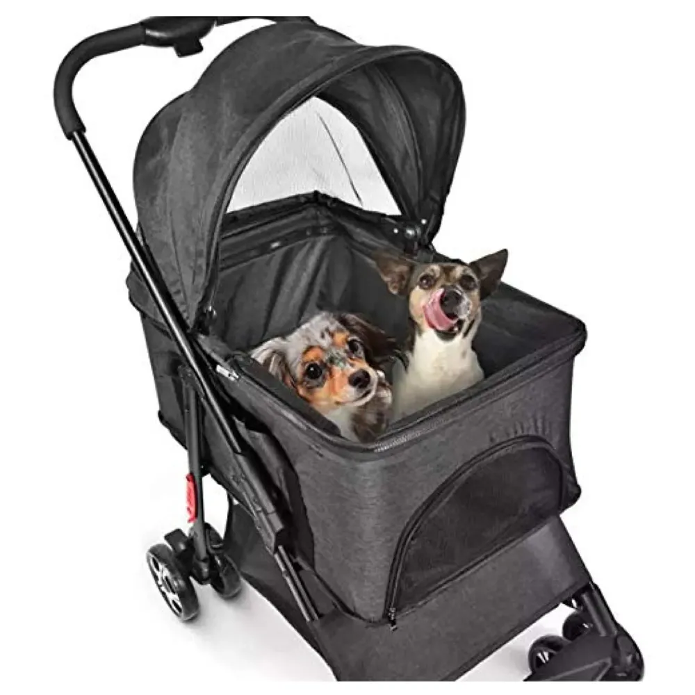 4 Wheel Elite Pet Stroller Breathable, Cat and Dog Easy to Walk Folding Travel Carrier with Cup Holder and Padded Handles. (Midnight) - Multicolor