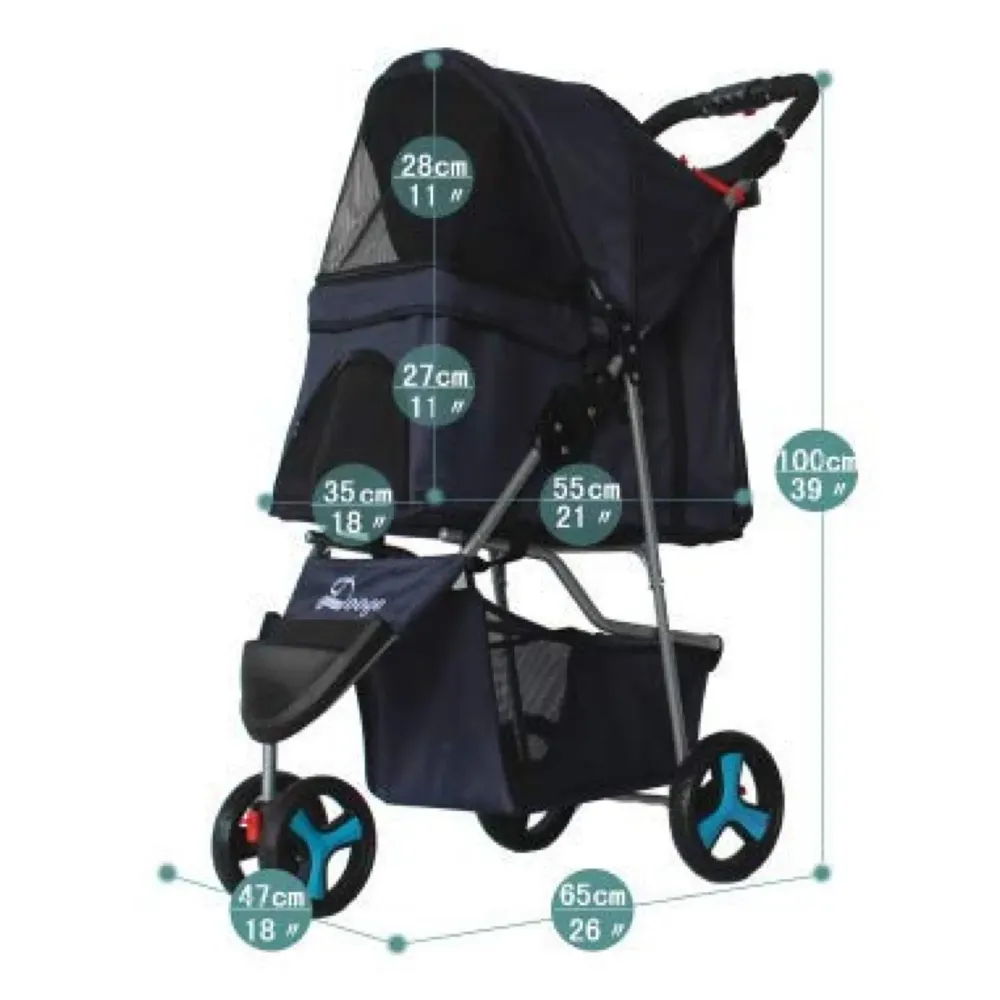 4 Wheel Elite Pet Stroller Breathable, Cat and Dog Easy to Walk Folding Travel Carrier with Cup Holder and Padded Handles. (Midnight) - Multicolor