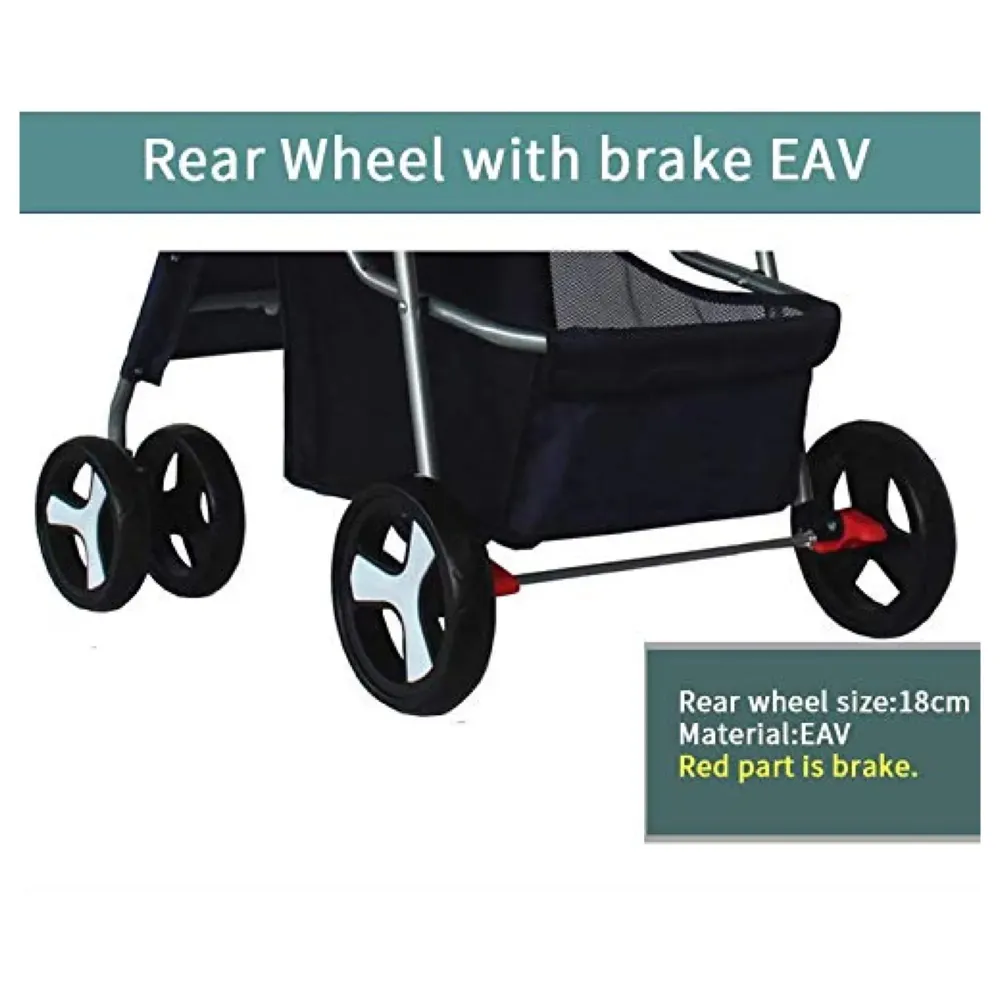 4 Wheel Elite Pet Stroller Breathable, Cat and Dog Easy to Walk Folding Travel Carrier with Cup Holder and Padded Handles. (Black)