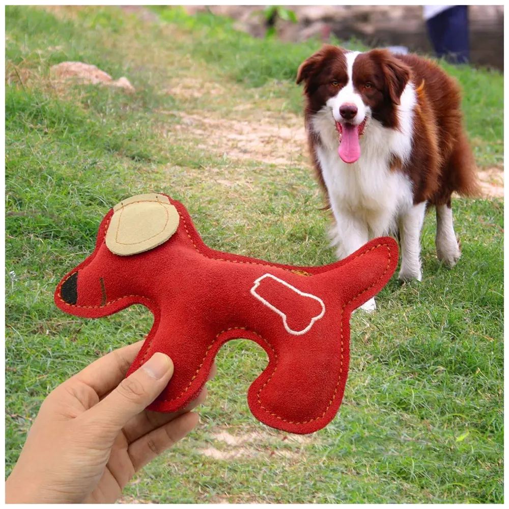 Toys for Dogs, Dog Chew Toy, Durable Puppy Squeaky Dog Toys, Durable Leather Material with Squeaker Inside 2 Squeakers Leather Dog Toys for Small and Medium Dogs (Dog)