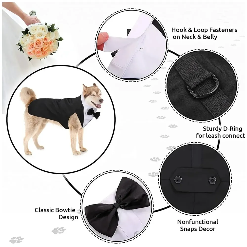 Dog Tuxedo & Bandana Set, Party Suit, Wedding Bow Tie Shirt Formal Wedding Attire for Large & Medium (Medium) - 3
