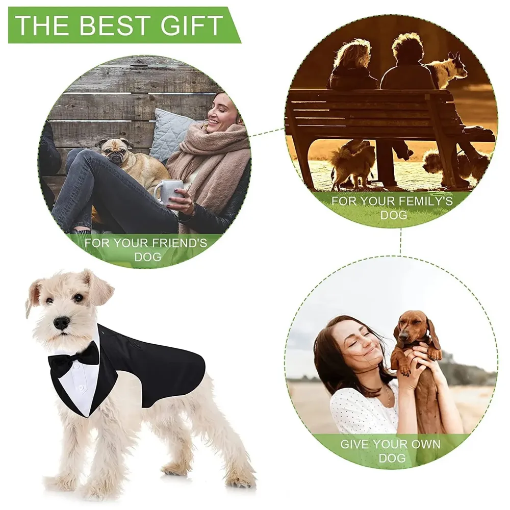 Dog Tuxedo & Bandana Set, Party Suit, Wedding Bow Tie Shirt Formal Wedding Attire for Large & Medium (Medium) - 9