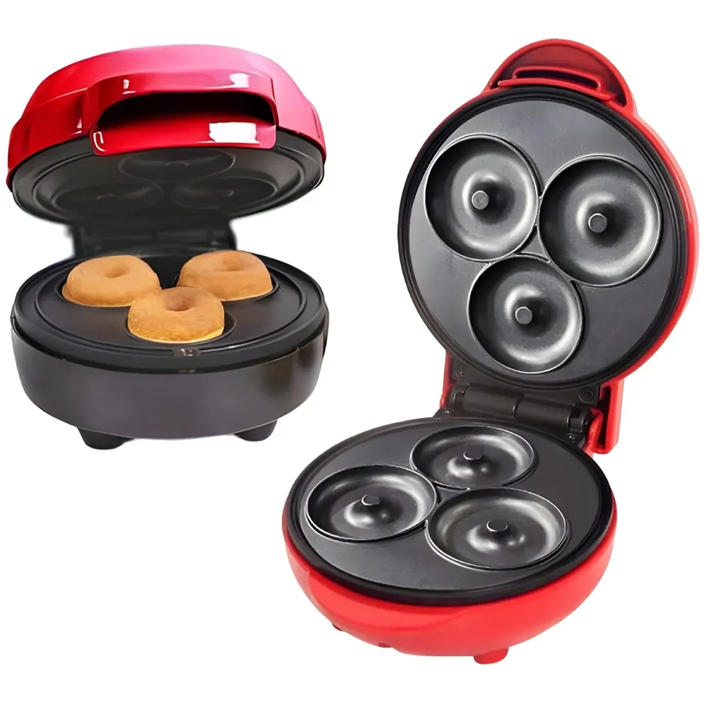 Mini Donut Maker Machine for Kid-Friendly Breakfast, Snacks, Desserts & More with Non-stick Surface, Makes 3 Doughnuts