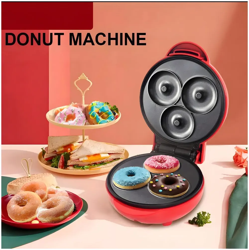 Mini Donut Maker Machine for Kid-Friendly Breakfast, Snacks, Desserts & More with Non-stick Surface, Makes 3 Doughnuts