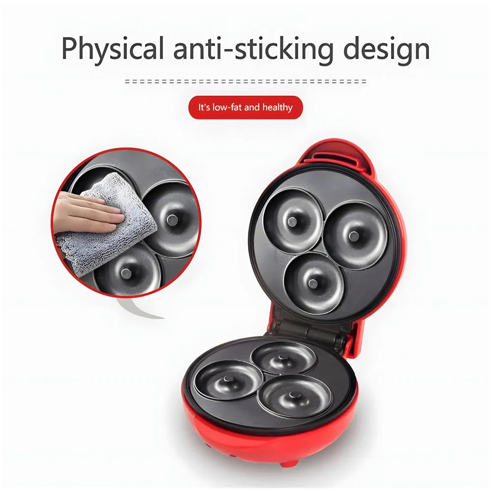 Mini Donut Maker Machine for Kid-Friendly Breakfast, Snacks, Desserts & More with Non-stick Surface, Makes 3 Doughnuts