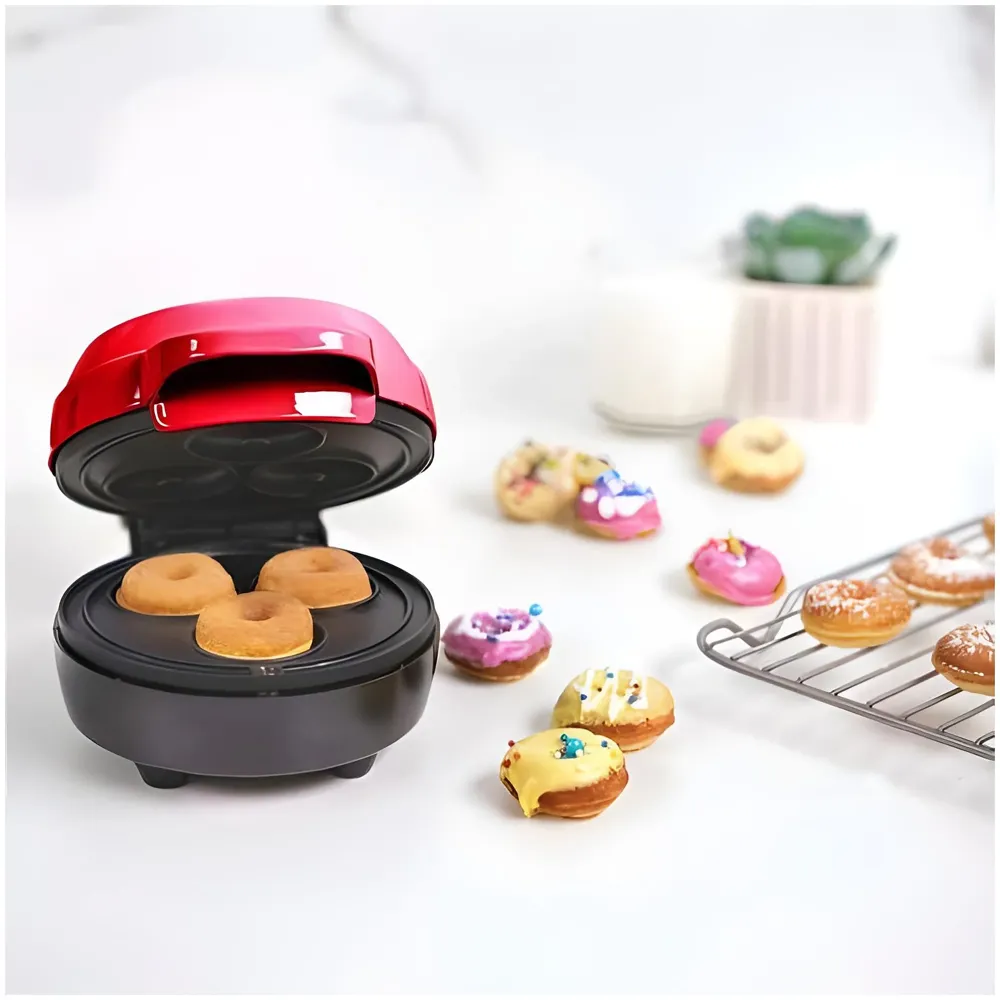 Mini Donut Maker Machine for Kid-Friendly Breakfast, Snacks, Desserts & More with Non-stick Surface, Makes 3 Doughnuts