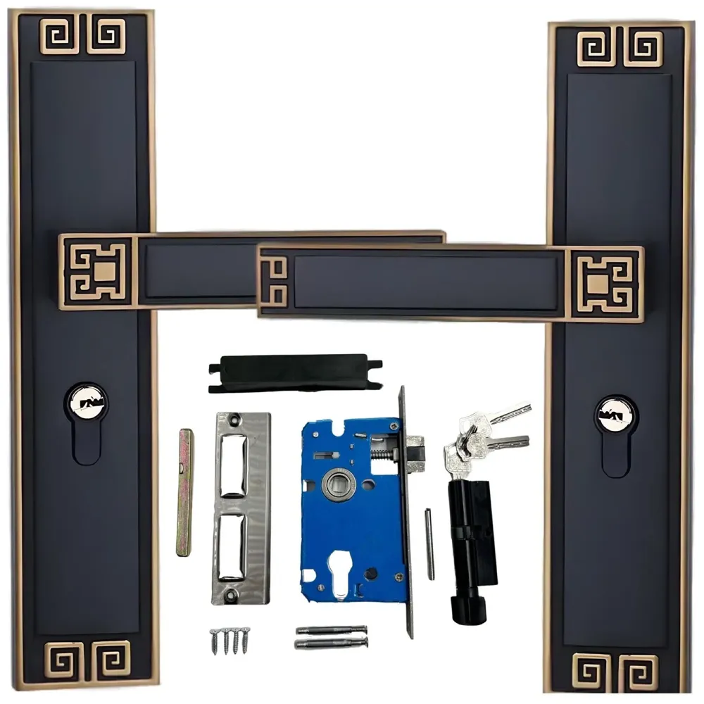 Black Gold Door Handle Set Mortise Lock for Bedroom, Living Room, Main Door Brass Lock Body and One Side Key 9 Inches 3 Keys Lock Set