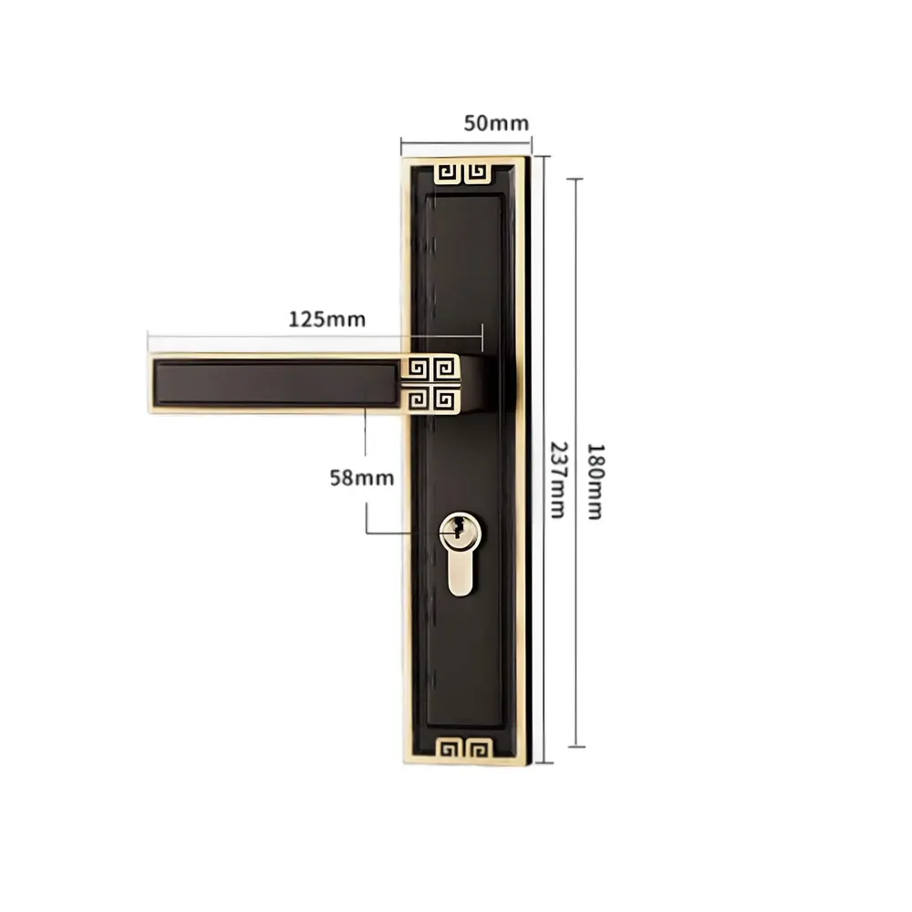 Black Gold Door Handle Set Mortise Lock for Bedroom, Living Room, Main Door Brass Lock Body and One Side Key 9 Inches 3 Keys Lock Set