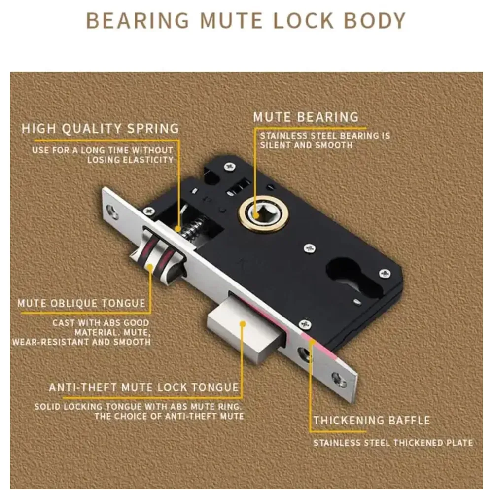 Black Gold Door Handle Set Mortise Lock for Bedroom, Living Room, Main Door Brass Lock Body and One Side Key 9 Inches 3 Keys Lock Set