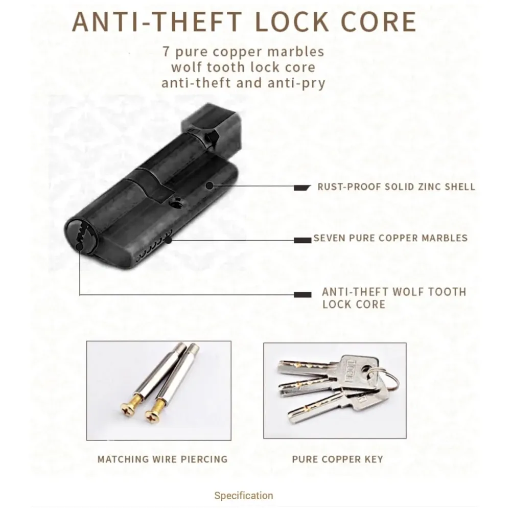 Black Gold Door Handle Set Mortise Lock for Bedroom, Living Room, Main Door Brass Lock Body and One Side Key 9 Inches 3 Keys Lock Set