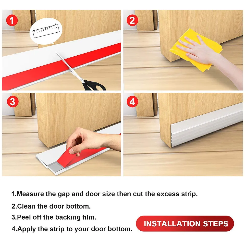 Flexible PVC Door Draft Guard ~ Door Sealer ~ Door Sealing Strip for Doors and Windows. with Adhesive Tape. Length – 90 cm. Width – 45mm Premium