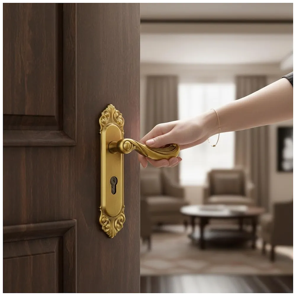 Antique Mortise Door Handle Lock Set, Brass, 9 Inches, with One Side Key, 3 Keys, for Bedroom, Living Room, Main Door