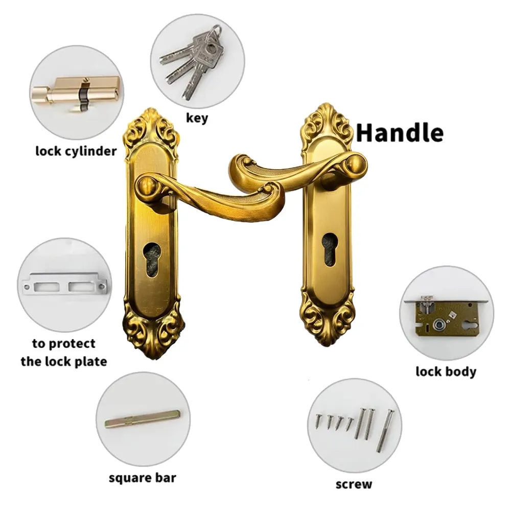 Antique Mortise Door Handle Lock Set, Brass, 9 Inches, with One Side Key, 3 Keys, for Bedroom, Living Room, Main Door