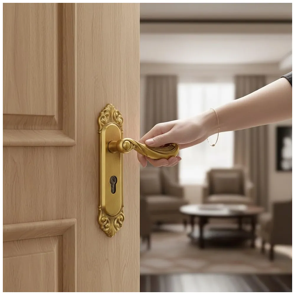 Antique Mortise Door Handle Lock Set, Brass, 9 Inches, with One Side Key, 3 Keys, for Bedroom, Living Room, Main Door