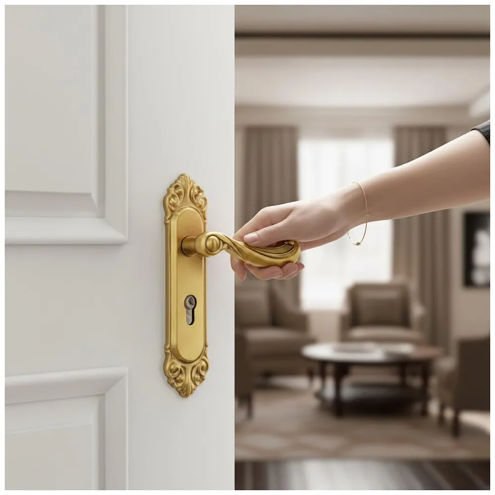 Antique Mortise Door Handle Lock Set, Brass, 9 Inches, with One Side Key, 3 Keys, for Bedroom, Living Room, Main Door
