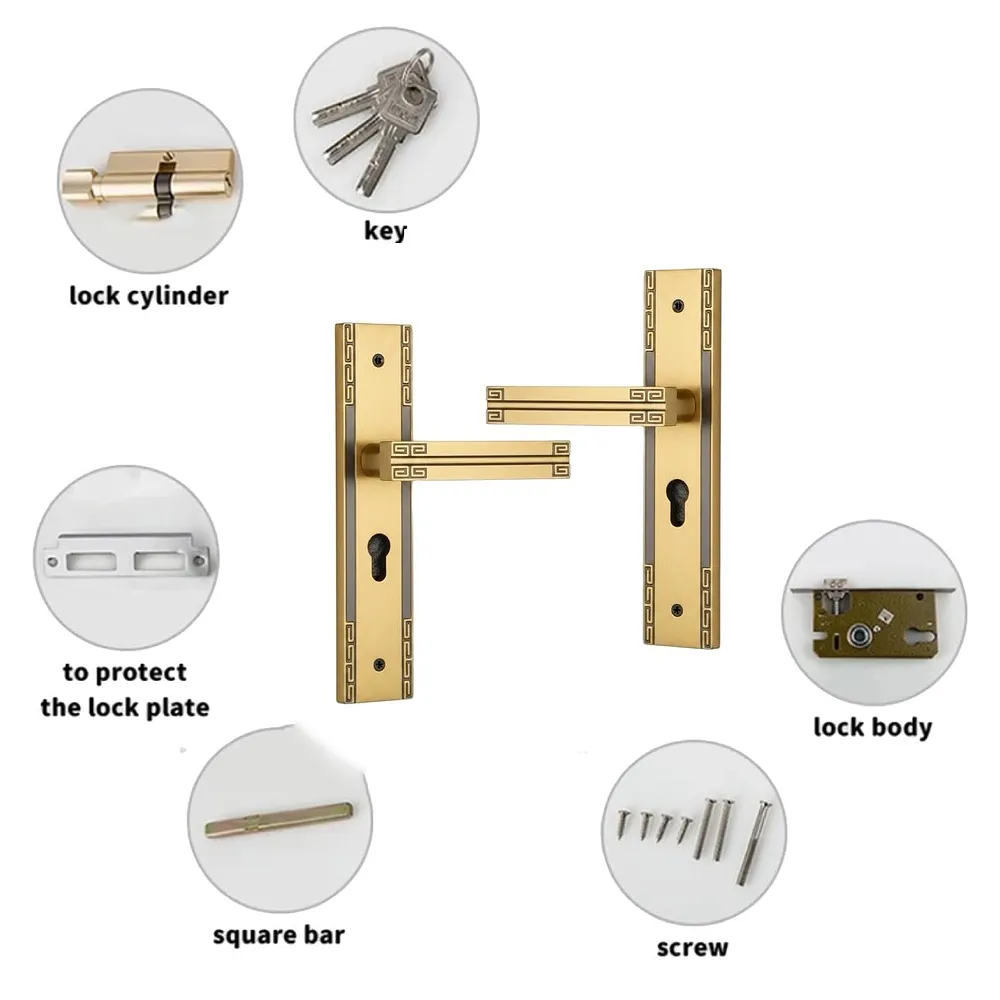 Antique Square Mortise Door Handle Lock Set, 9 Inches, with 3 Keys, for Bedroom, Living Room, Main Door