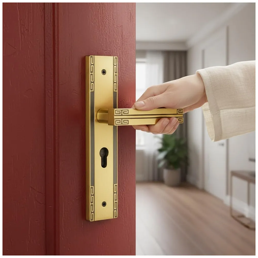 Antique Square Mortise Door Handle Lock Set, 9 Inches, with 3 Keys, for Bedroom, Living Room, Main Door