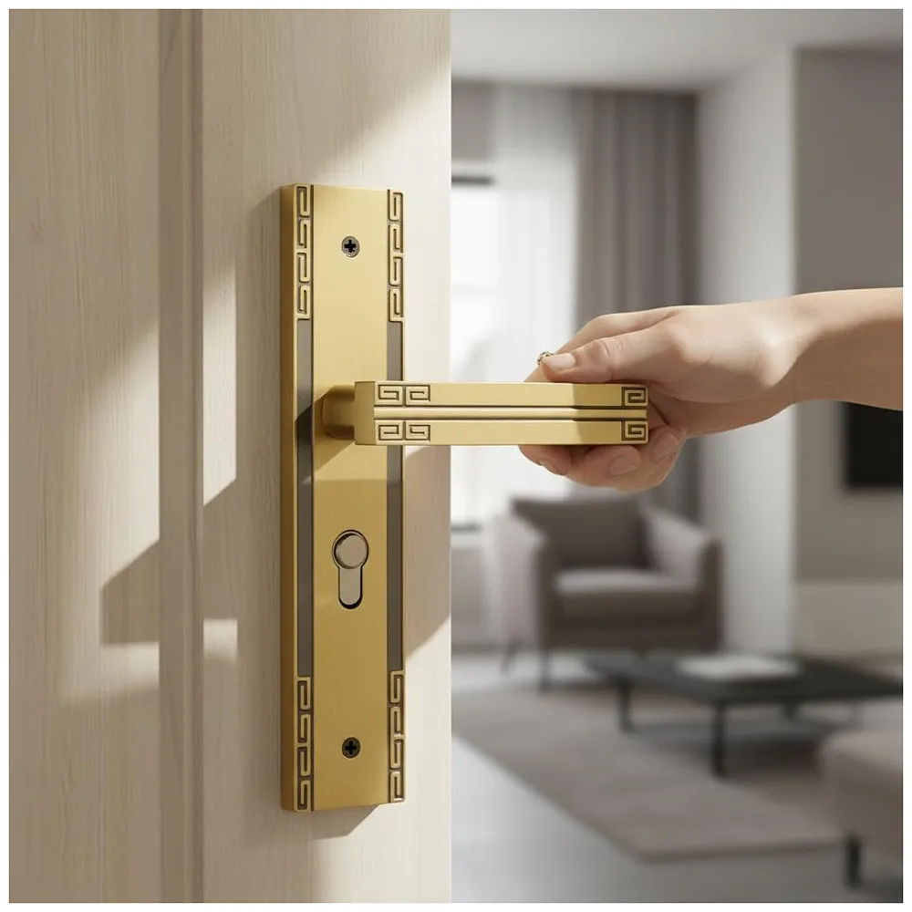 Antique Square Mortise Door Handle Lock Set, 9 Inches, with 3 Keys, for Bedroom, Living Room, Main Door