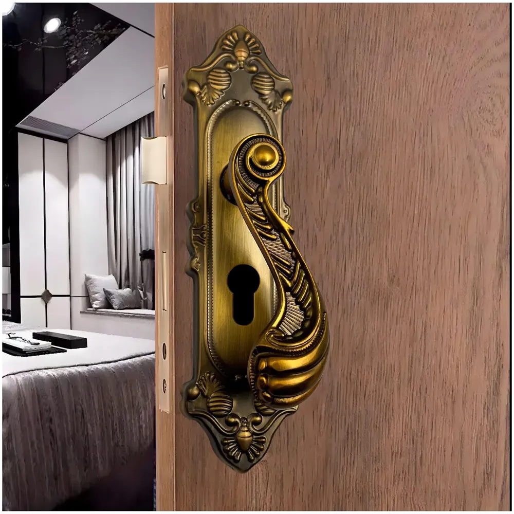 Antique Door Handle Set Mortise Lock for Bedroom, Living Room, Main Door Brass Lock Body and One Side Key 9 Inches 3 Keys Lock Set - 4
