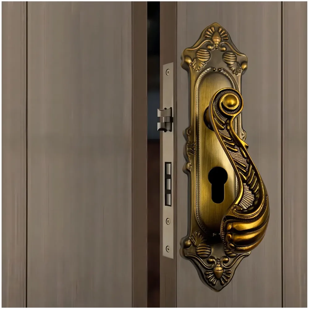 Antique Door Handle Set Mortise Lock for Bedroom, Living Room, Main Door Brass Lock Body and One Side Key 9 Inches 3 Keys Lock Set - 5