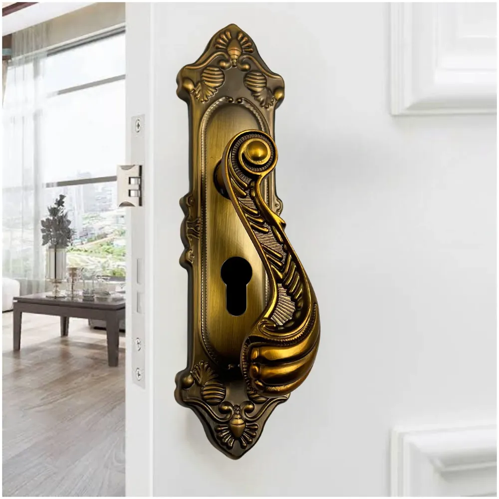 Antique Door Handle Set Mortise Lock for Bedroom, Living Room, Main Door Brass Lock Body and One Side Key 9 Inches 3 Keys Lock Set - 8