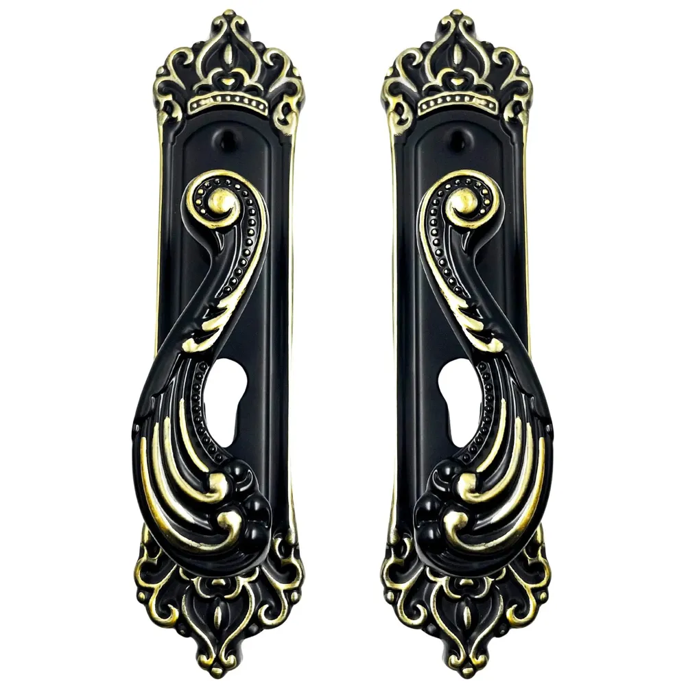 Black Gold Door Handle Set Mortise Lock for Bedroom, Living Room, Main Door Brass Lock Body and One Side Key 9 Inches 3 Keys Lock Set