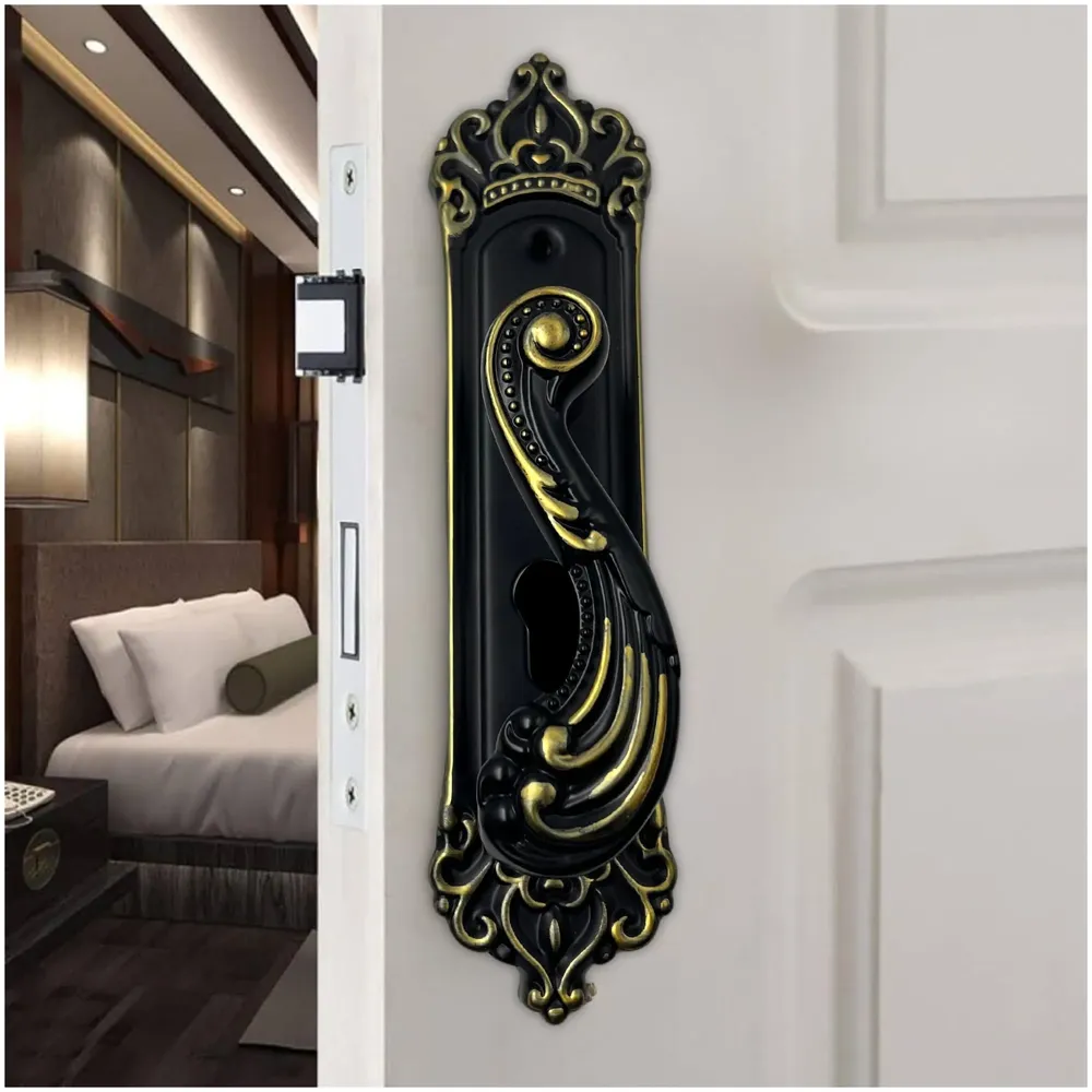 Black Gold Door Handle Set Mortise Lock for Bedroom, Living Room, Main Door Brass Lock Body and One Side Key 9 Inches 3 Keys Lock Set - 3
