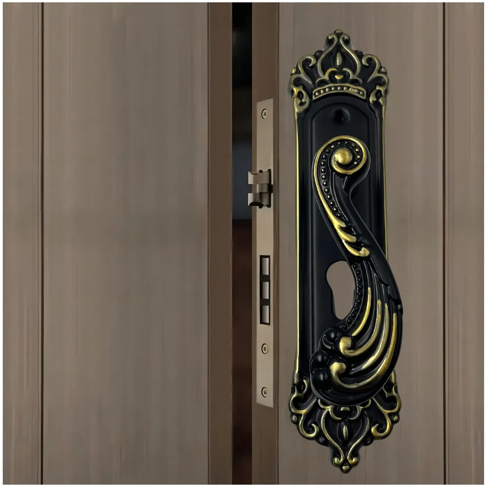 Black Gold Door Handle Set Mortise Lock for Bedroom, Living Room, Main Door Brass Lock Body and One Side Key 9 Inches 3 Keys Lock Set - 4