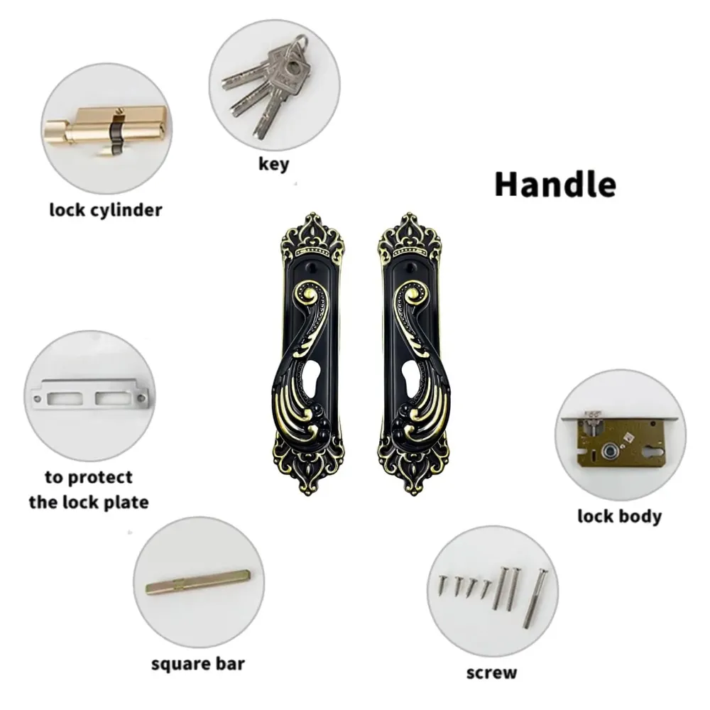 Black Gold Door Handle Set Mortise Lock for Bedroom, Living Room, Main Door Brass Lock Body and One Side Key 9 Inches 3 Keys Lock Set - 6