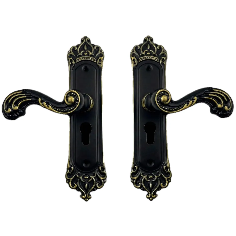 Black Gold Door Handle Set Mortise Lock for Bedroom, Living Room, Main Door Brass Lock Body and One Side Key 9 Inches 3 Keys Lock Set
