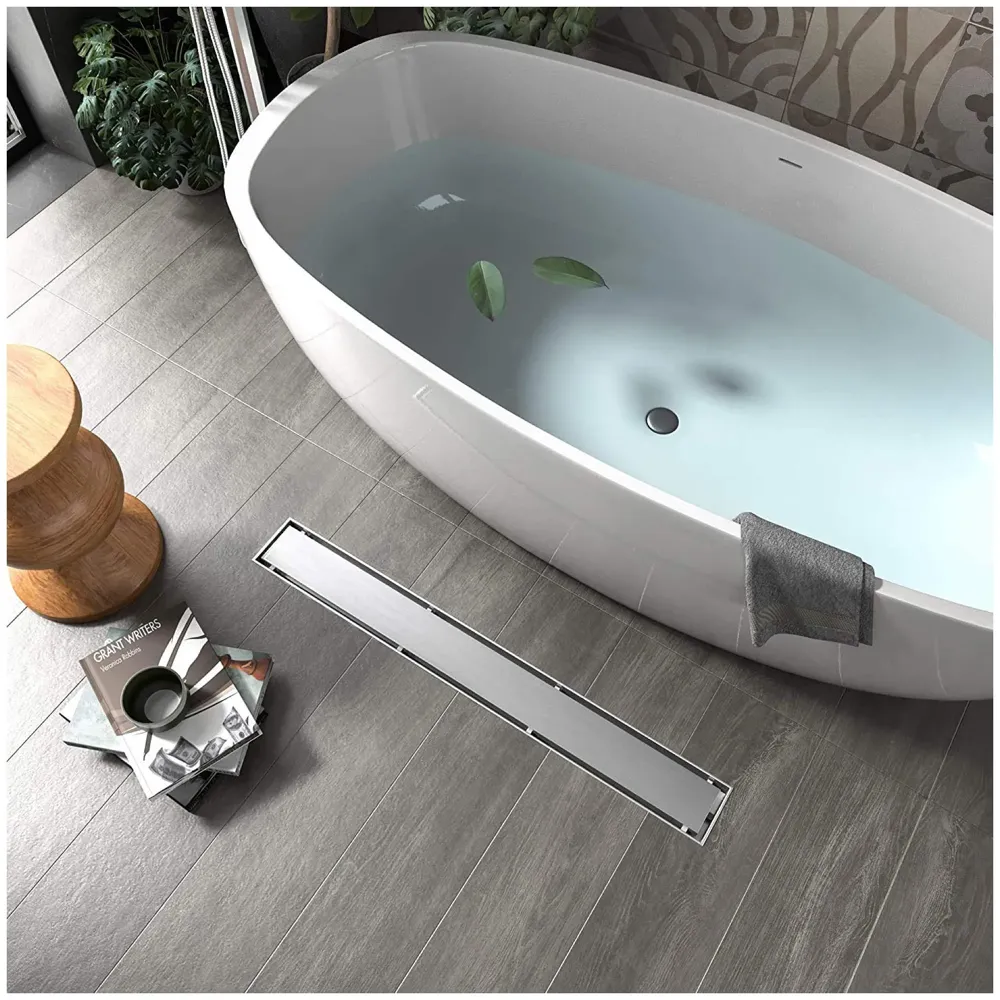 24" x 4" Tile/Marble Insert Shower Channel Water Drainer for Bathroom with Anti-Foul Cockroach Trap (Grade SS 304 - Matte) (Side Hole) - 7