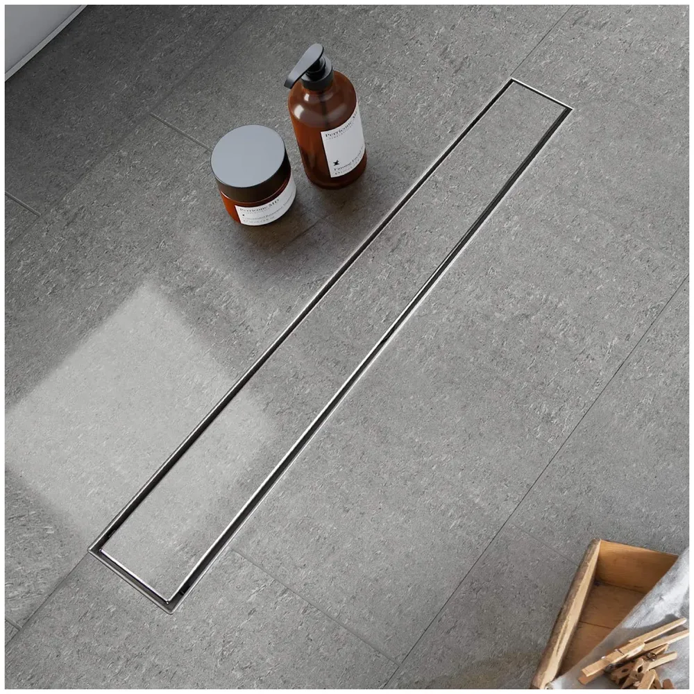 24" x 4" Tile/Marble Insert Shower Channel Water Drainer for Bathroom with Anti-Foul Cockroach Trap (Grade SS 304 - Matte) (Side Hole)